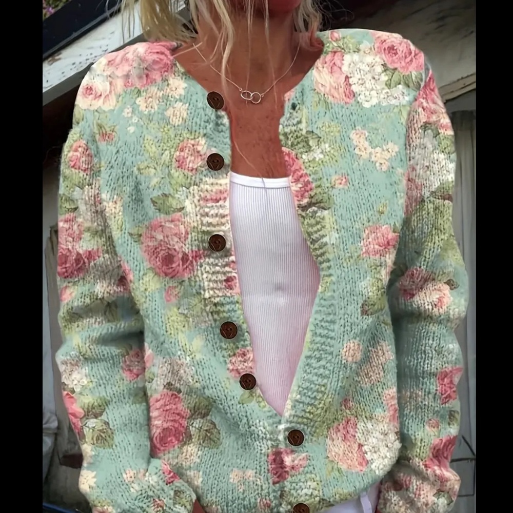 Floral Knit Cardigan Sweater